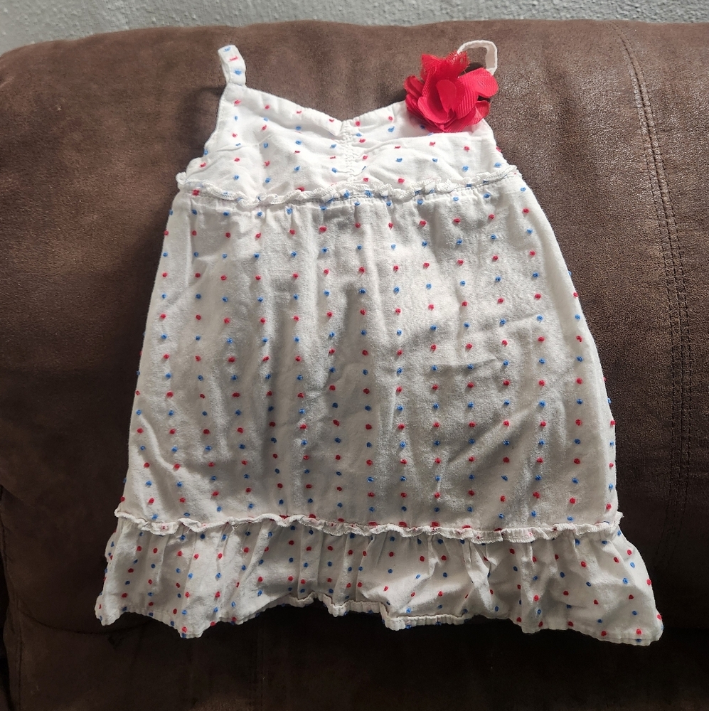 White Dress with Red and Blue Polka Dots